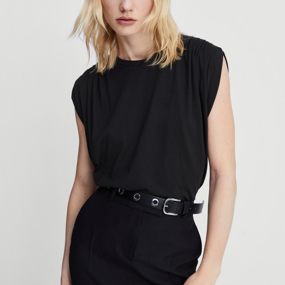 Mango Modal T-Shirt with Ruffled Shoulders - Picture 3 of 10